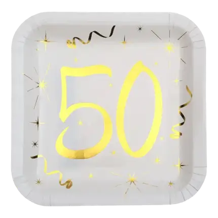 Vierkant bord Wit/Goud 50 jaar (Set van 10)