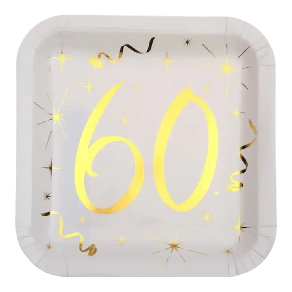 Vierkant bord Wit/Goud 60 jaar (Set van 10)