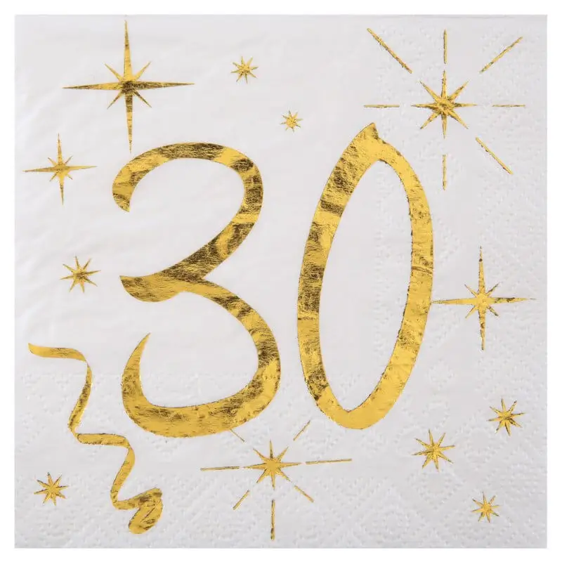 Papieren handdoekjes wit/goud 30 jaar (set van 20)