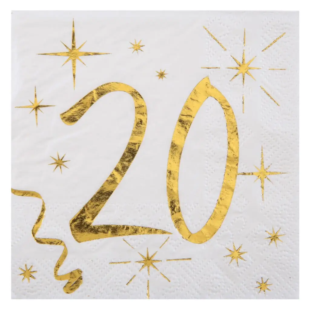 Papieren handdoekjes wit/goud 20 jaar (set van 20)