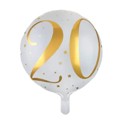 Ballon Wit/Goud 20 jaar ø45cm
