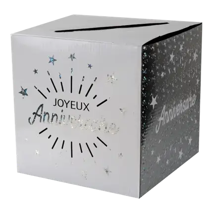 Gelukkige Verjaardag Papier Urn Zilver/Wit