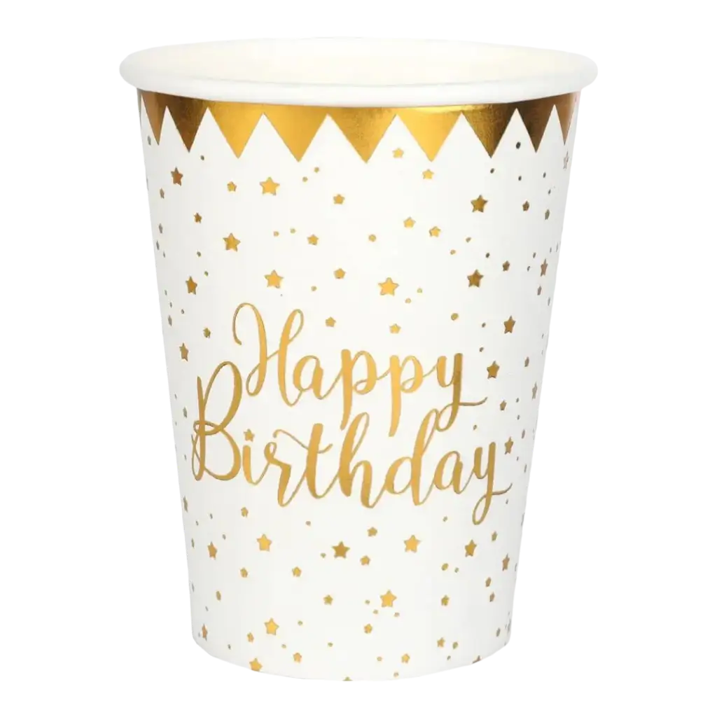 Happy Birthday Cup Goud/Wit (set van 10)