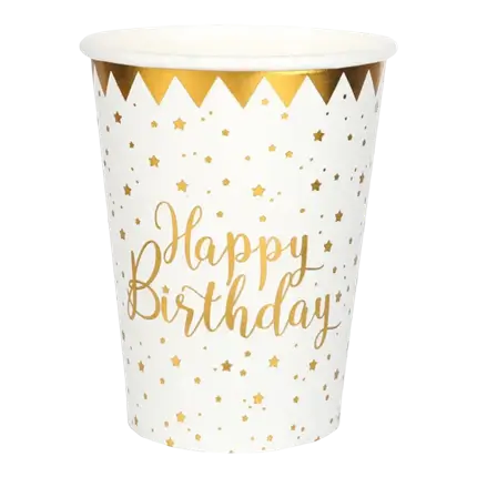 Happy Birthday Cup Goud/Wit (set van 10)