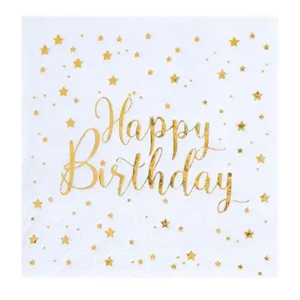 Happy Birthday handdoek Wit/Goud (set van 20)
