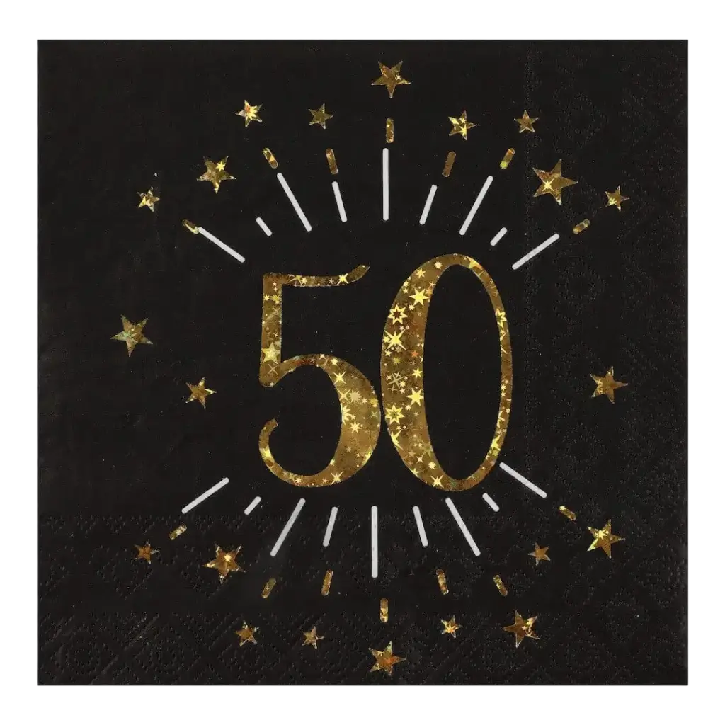 Papieren handdoekjes 50 jaar Zwart/Goud (set van 10)