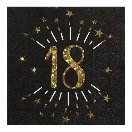 Papieren handdoek 18 jaar Zwart/Goud (set van 10)