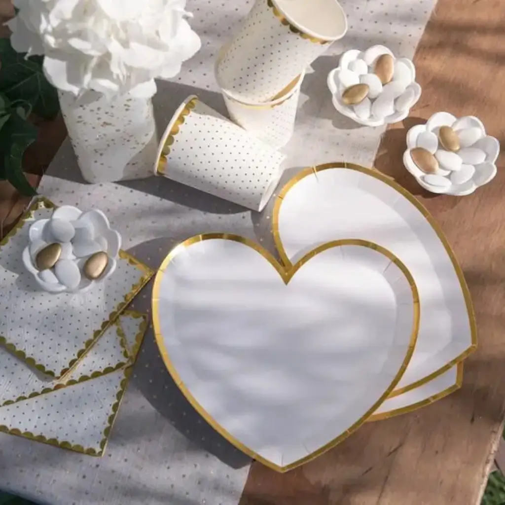Hartvormig bord wit/goud (set van 10)