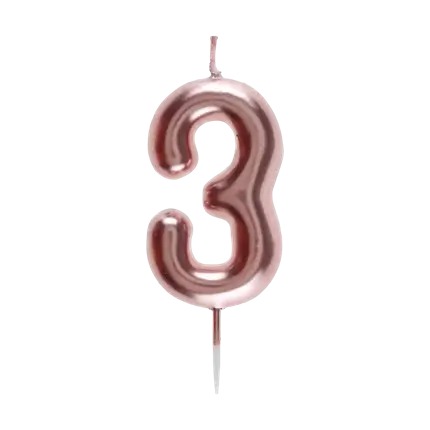 Verjaardagskaars Nummer 3 Rose Goud