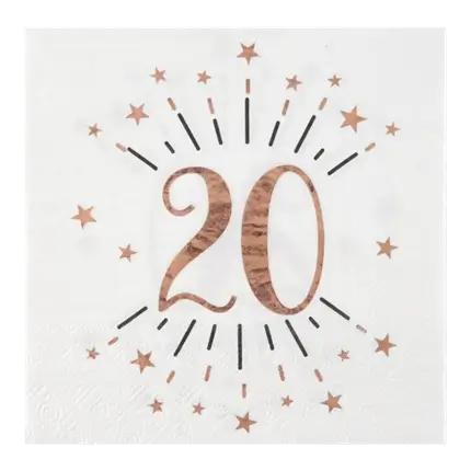 Papieren handdoek 20 jaar Wit/Goud Roze (set van 10)
