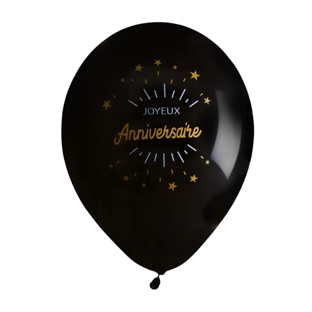 Gelukkige verjaardag ballon zwart/goud (set van 8)