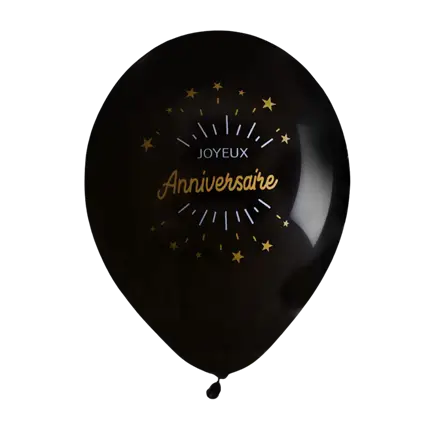 Gelukkige verjaardag ballon zwart/goud (set van 8)