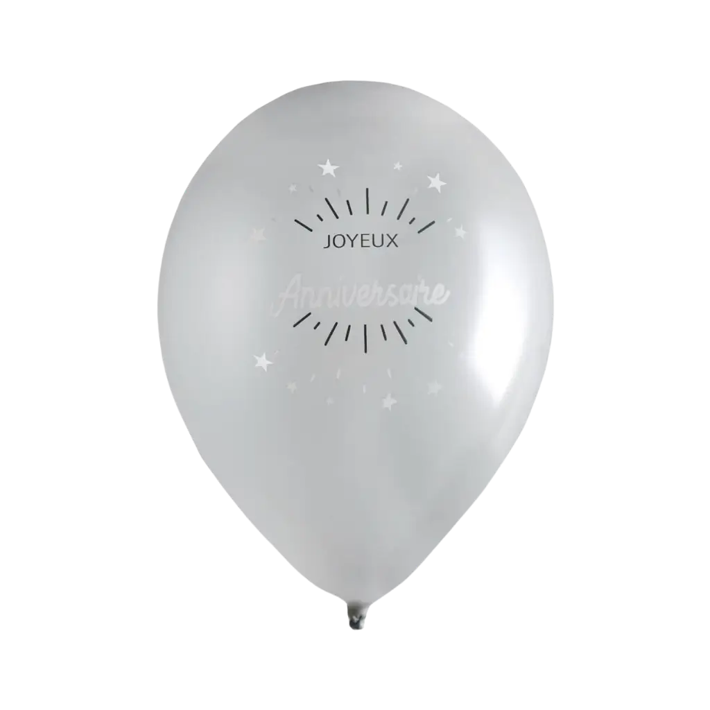 Gelukkige verjaardag ballon zilver metallic (set van 8)