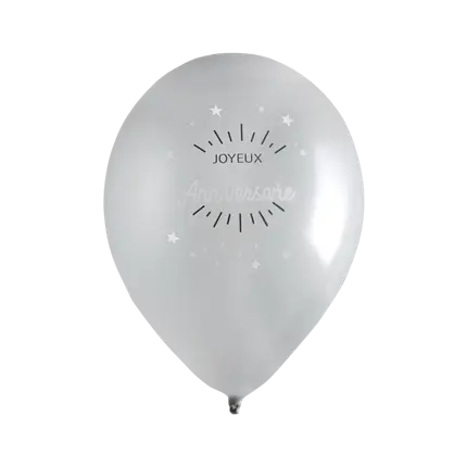 Gelukkige verjaardag ballon zilver metallic (set van 8)