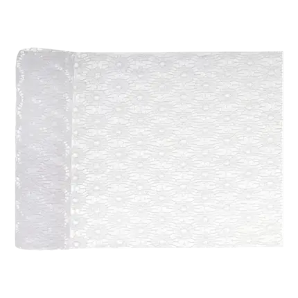 Witte kant bloem tafelloper - 3m*18cm