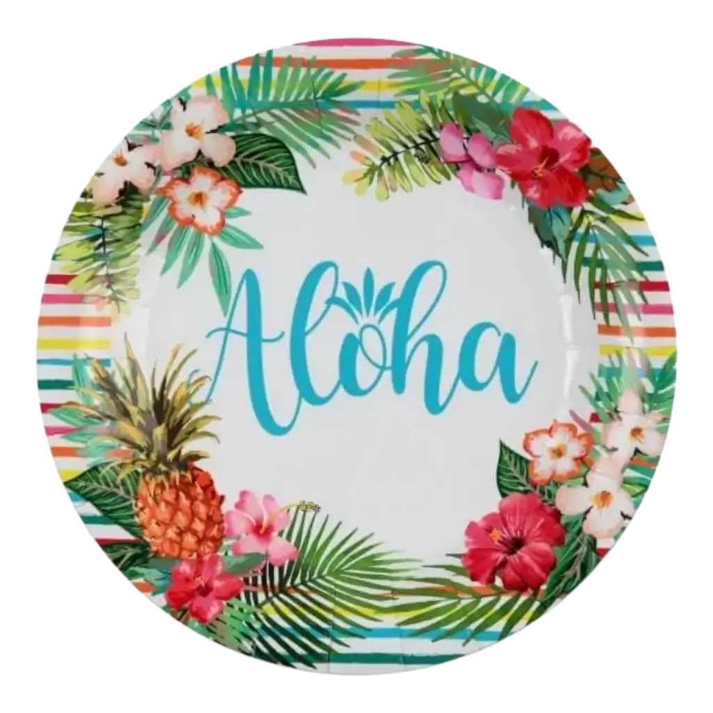 Papieren bord "Aloha" ø23cm - Set van 10