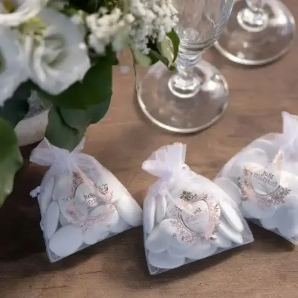 Just Married" kleine witte tas - set van 6