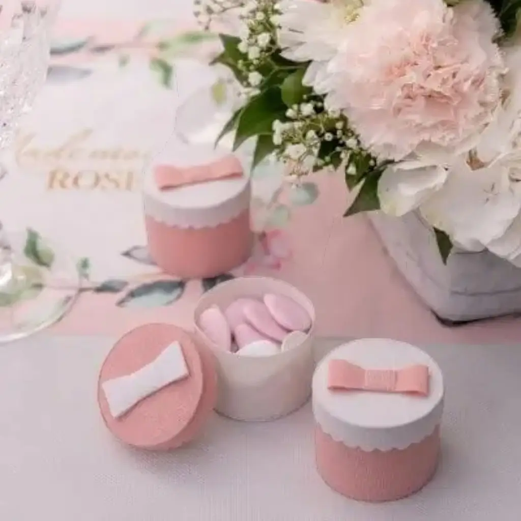 Ronde roze doos - ø 5 x 5 cm - Set van 4