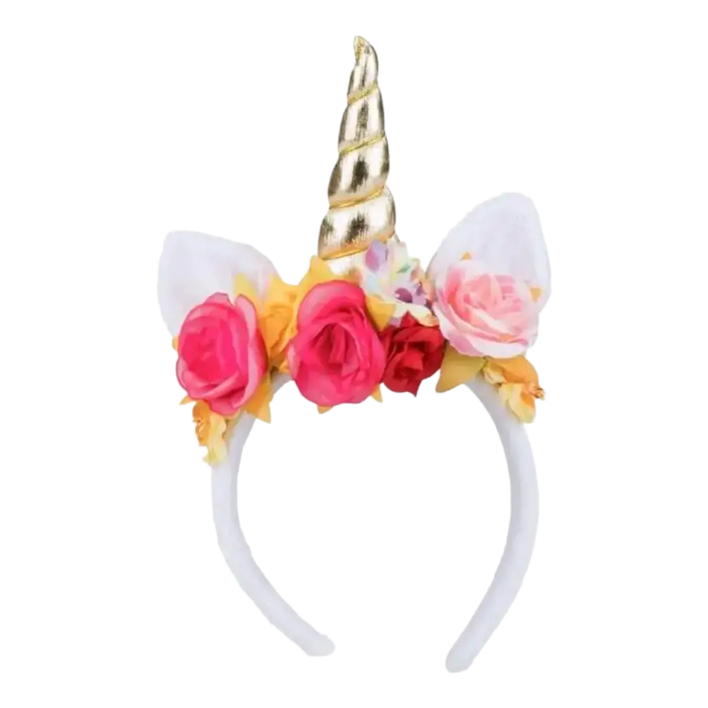 Eenhoorn hoofdband met roze bloemen