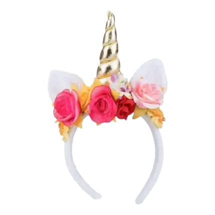 Eenhoorn hoofdband met roze bloemen