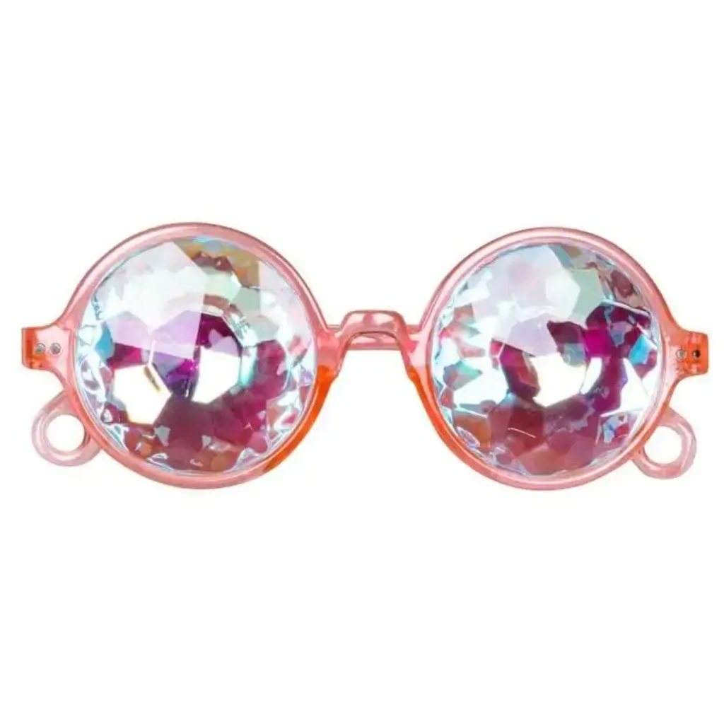 Ronde roze bril met holografische glazen