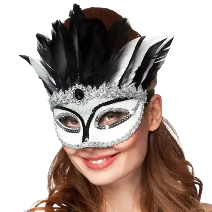 Zwart-wit gevederde Venetiaanse wolf met diamant