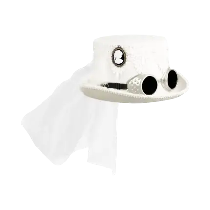 Witte hoge hoed met retro bril en sluier