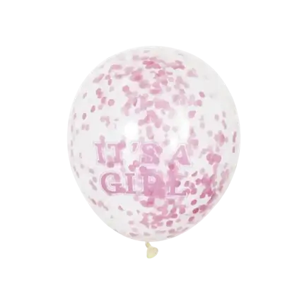 Transparante ballon met roze confetti x6 - Its a Girl - 30cm