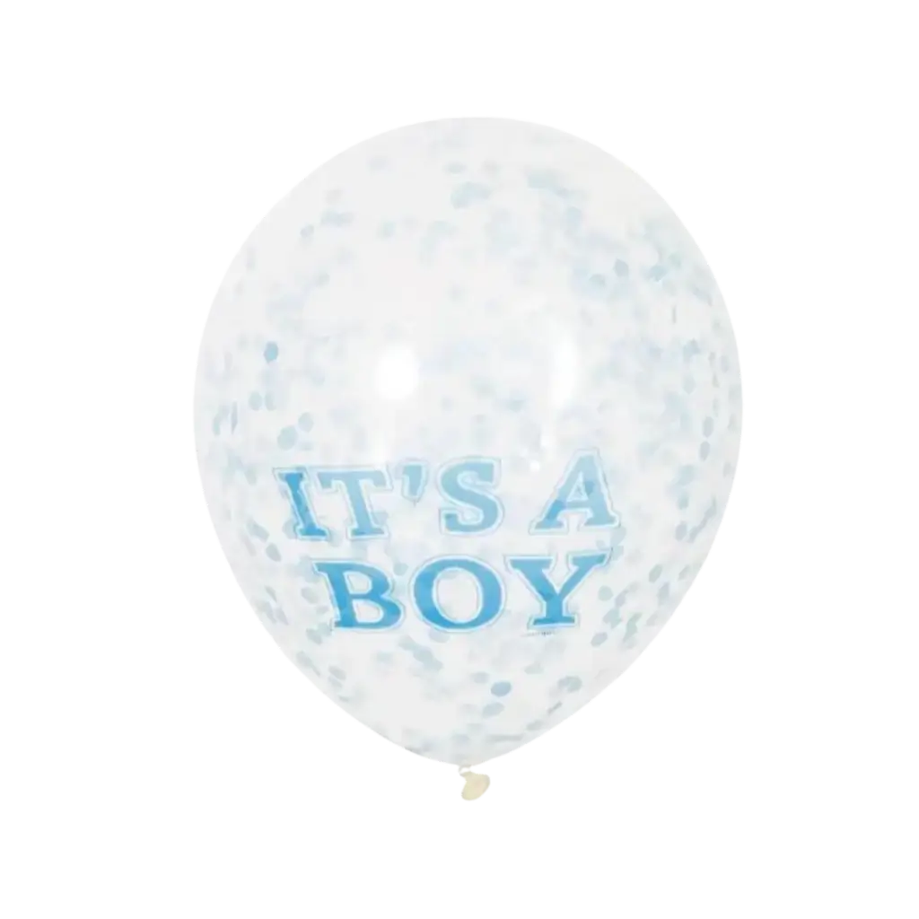Transparante ballon met blauwe confetti x6- Its a BOY- 30cm