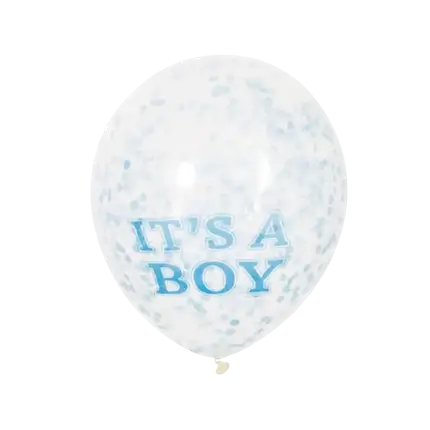 Transparante ballon met blauwe confetti x6- Its a BOY- 30cm