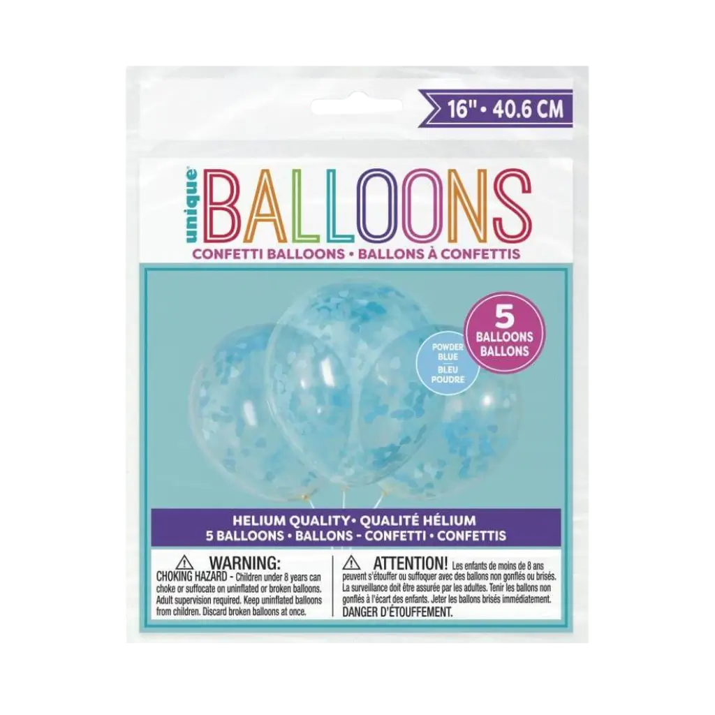 Ballonnen 40cm met blauwe hart confetti - Set van 5