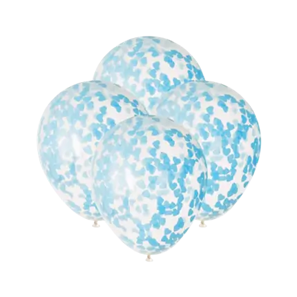 Ballonnen 40cm met blauwe hart confetti - Set van 5