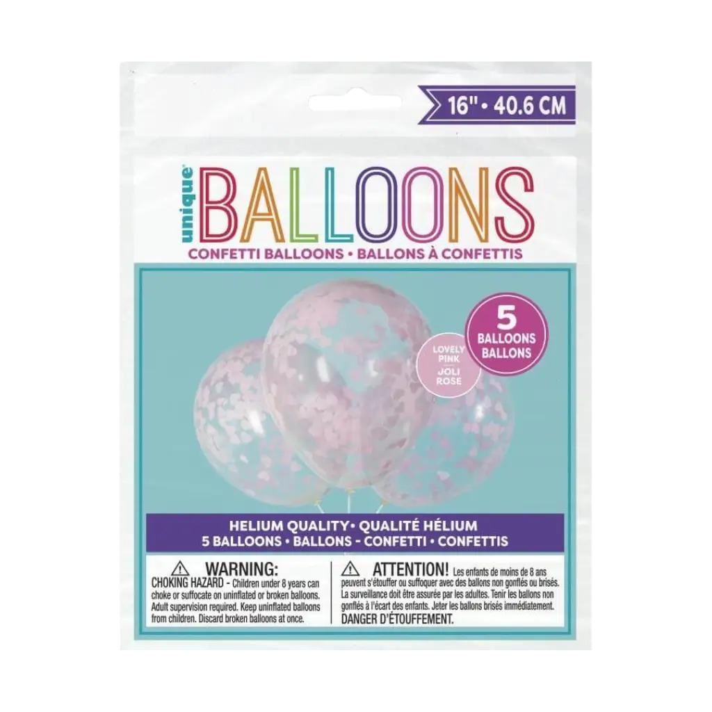 Ballonnen 40cm met roze hart confetti - Set van 5
