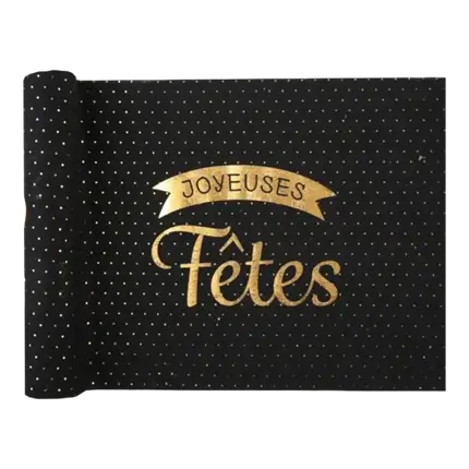 Katoenen tafelloper Happy Holidays - Zwart - 3m*28cm