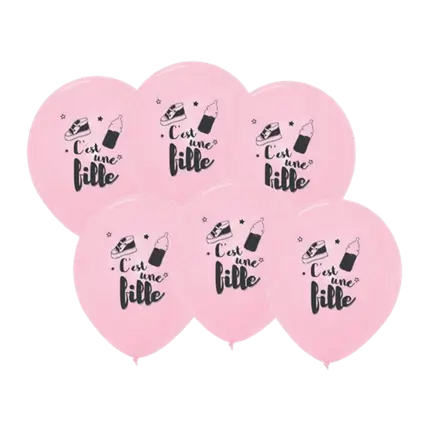 Roze ballonnen - C'est Une Fille - 30cm - Set van 6