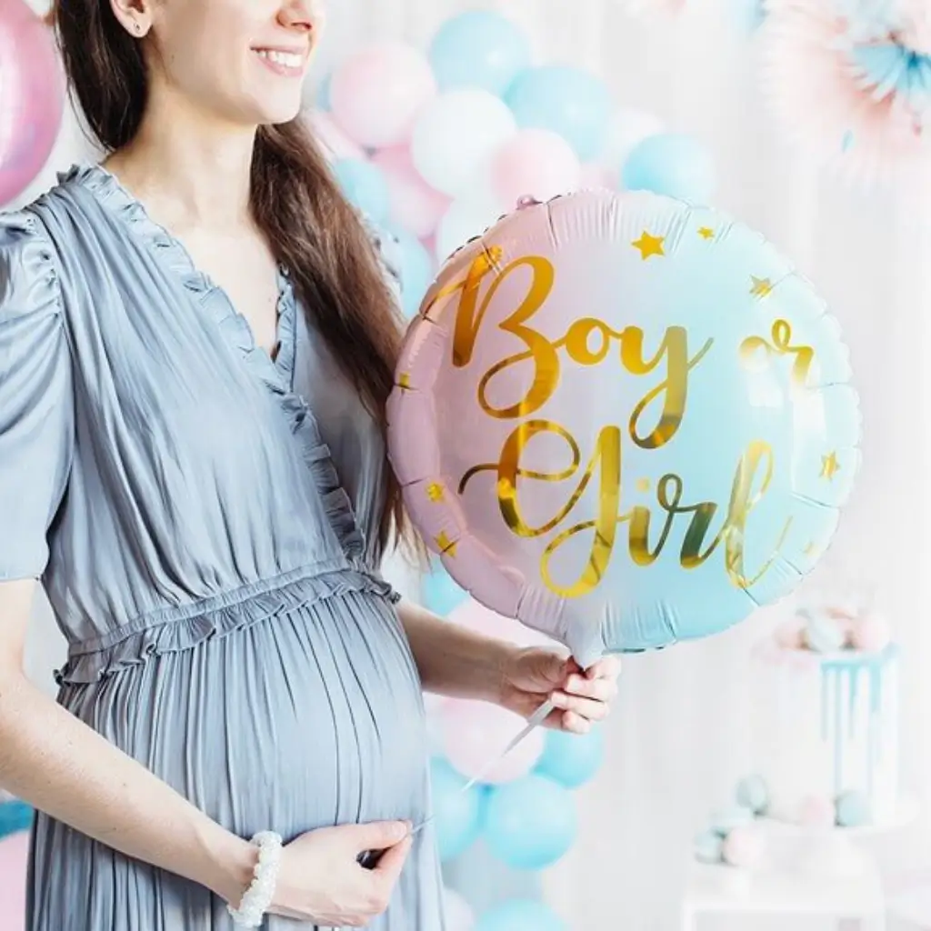 Aluminium ballon roze en blauw Jongen of Meisje ø35cm