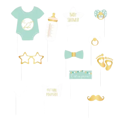 Photobooth Baby Shower blauw - 12 accessoires