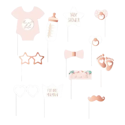 Photobooth Baby Shower Pink - 12 accessoires