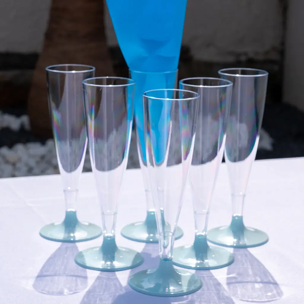 Champagnefluit 14cl - Voet Pastelblauw - Set van 6