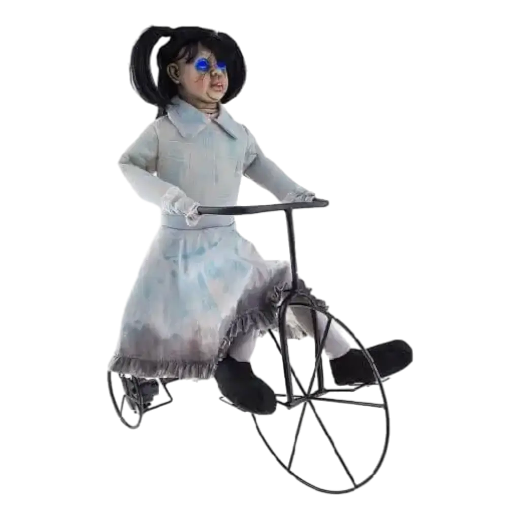 Zombie meisje met verlichte fiets en motor 85cm