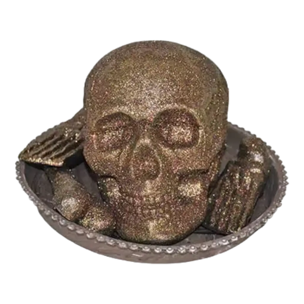 dienblad met botten en lichtgevende schedel GOLD 35cm