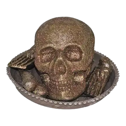 dienblad met botten en lichtgevende schedel GOLD 35cm