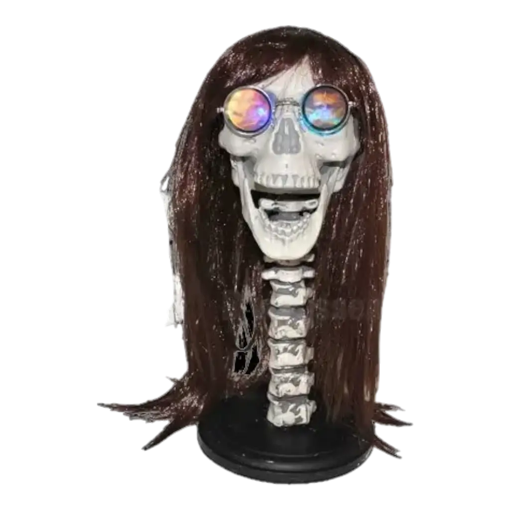 Skelettenhoofd met pruik en bril 43cm
