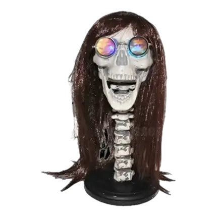 Skelettenhoofd met pruik en bril 43cm