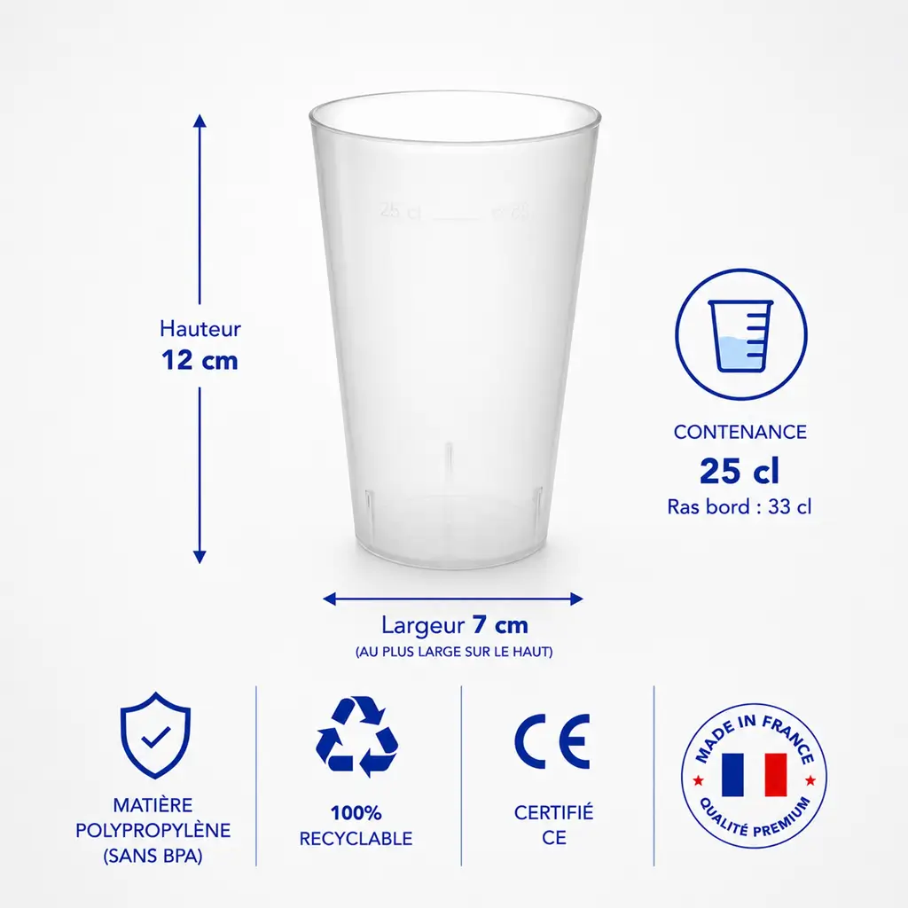 Beker Ecocup 25cl bruikbaar (33?cl tot aan de rand) Herbruikbaar – Type Halfje, Sap, Frisdrank