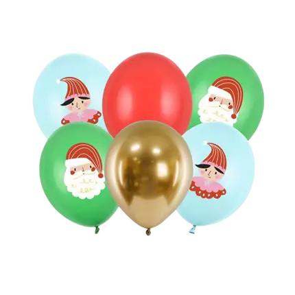 Set van 6 bedrukte kerstballonnen - Rood/Groen/Blauw/Goud - 30cm
