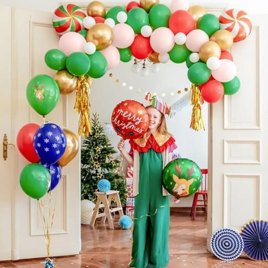 Set van 6 bedrukte kerstballonnen - Blauw/Groen/Rood/Goud - 30cm