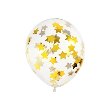 Set van 6 Transparante Confetti Ballonnen - Gouden Ster - 30cm