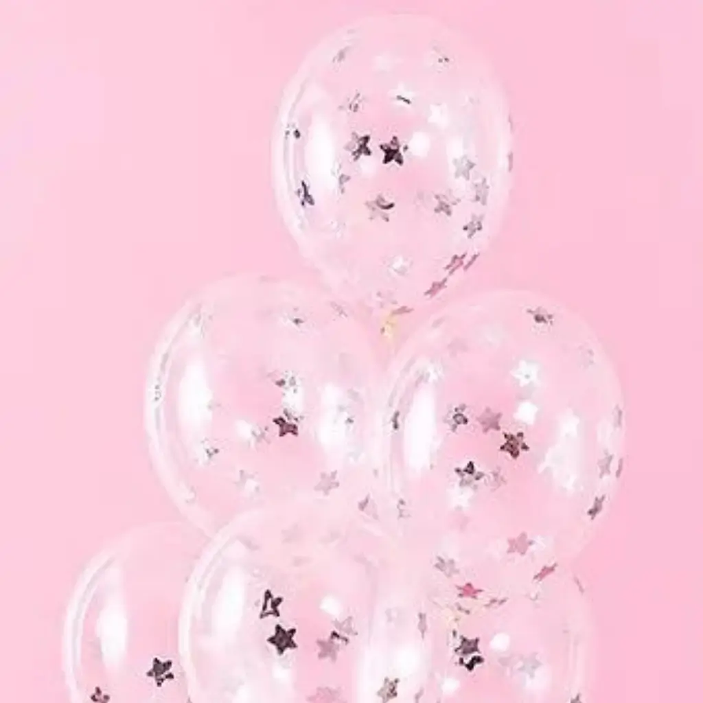 Set van 6 Transparante Confetti Ballonnen - Zilveren Ster - 30cm