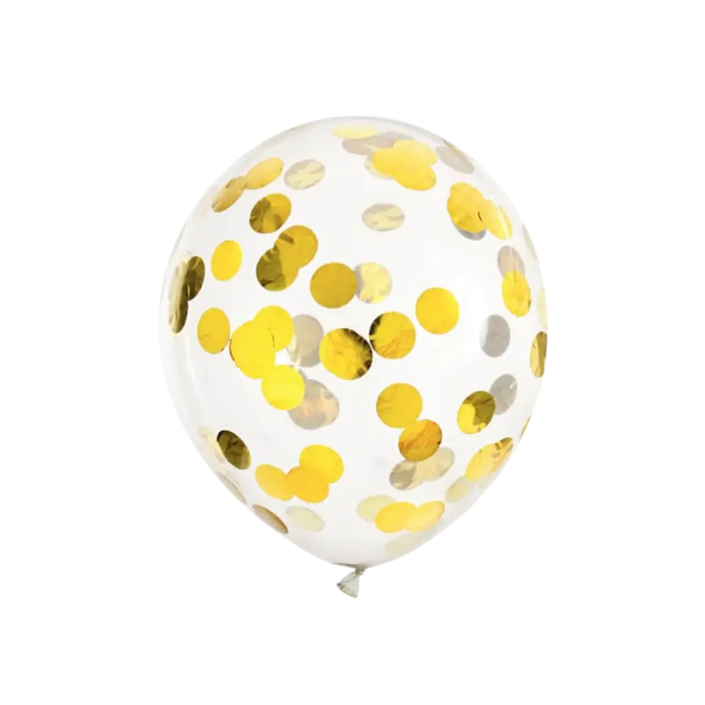 Set van 6 Transparante Confetti Ballonnen - Goud Rond - 30cm